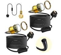 Retro Brass Hanging Lamp with Plug in Cord 5.1M, 2PCS Black Thicken Round Cable Pendant Lighting, Industrial Vintage Plug in Pendant Light Fitting,Gold Copper E27 Bulb Holder with Switch,for Hallway