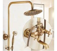 Retro Brass Shower Set, Adjuble Height Rain Showerhead, Handheld Shower, Built-in Shower Column, Antique Bathroom Shower System, ry Bathtub Accessories
