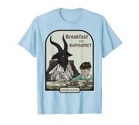 Retro Breakfast with Baphomet Dark Humor Halloween Season T-Shirt, Men, Baby Blue, 3X-Large