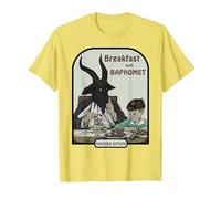 Retro Breakfast with Baphomet Dark Humor Halloween Season T-Shirt, Men, Lemon Yellow, Large