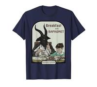 Retro Breakfast with Baphomet Dark Humor Halloween Season T-Shirt, Men, Navy Blue, XX-Large