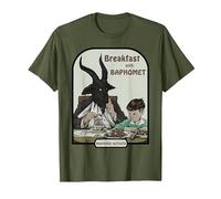 Retro Breakfast with Baphomet Dark Humor Halloween Season T-Shirt, Men, Olive Green, X-Large