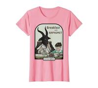 Retro Breakfast with Baphomet Dark Humor Halloween Season T-Shirt, Women, Pink, 3X-Large