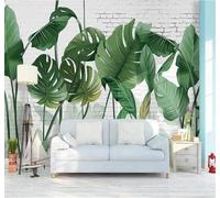 Retro Brick Wall Fresh Plants Banana Leaves 3D Wallpaper Easy Install Feature Office Living Room Sofa Bedroom TV Background Wall Decoration-200cm×140cm