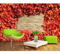 Retro Brick Wall Three Dimensional Red Maple Leaves 3D Wallpaper Easy Install Feature Office Living Room Sofa Bedroom TV Background Wall Decoration-400cm×280cm