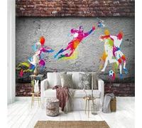 Retro Brick Walls Concrete Football Match Graffiti 3D Wallpaper Premium Textured Silk Study Dining Living Room Bedroom Sofa TV Wall Easy Install-200cm×140cm