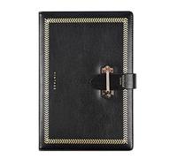 Retro Bridge-Button Notebook for Adults, Gold Foil Wheat Pattern, 224 Pages 80g Beige Paper, Pen Holder and Pocket(Nero)