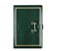 Retro Bridge-Button Notebook for Adults, Gold Foil Wheat Pattern, 224 Pages 80g Beige Paper, Pen Holder and Pocket(Dark green)