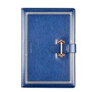 Retro Bridge-Button Notebook for Adults, Gold Foil Wheat Pattern, 224 Pages 80g Beige Paper, Pen Holder and Pocket(Blu)