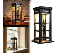 Retro British Style Phone Booth Lamp, Vintage Telephone Booth LED Night Light, Classic Decorative Desk Lamp for Office, Home, Bedroom, Bar and Unique (Black-1pc)