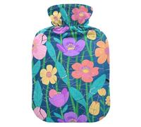 Retro Broken Flowers Modern Decor hot Water Bottle with Soft Cover, 2L Water Bags for Neck Shoulder Warmer