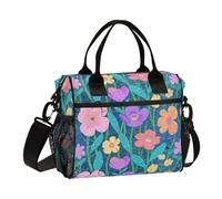 Retro Broken Flowers Modern Decor Thermal Lunch Box Tote Bag with Shoulder Strap Insulated Lunch Bag for Women for School lonchera para comida