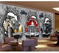 Retro Broken Wall Car Wall Mural Peel and Stick Self-Adhesive Wallpaper Removable Large Sticker Foil Wall Decor Print Picture Image Wall Stickers Wall Posters Children's Room Wa 140 (W) x 70 (H) cm