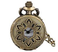 Retro Bronze Hollow Out Flower Leaf Case Necklace Chain Quartz Pocket Watch for Men Women Small Size Clock with Arabic Number