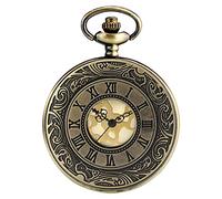 Retro Bronze Roman Numerals Quartz Pocket Watch Hollow Case Steampunk Gold Arabic Numbers Pendant Clock Necklace Chain