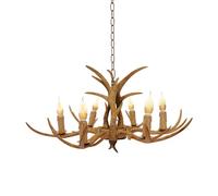 Retro Brown Antler Chandelier 6 Heads Deer Horn Ceiling Light Pendant Lamp Antler Resin Art Chandelier