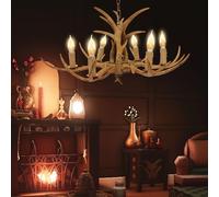 Retro Brown Antler Chandelier Heads Deer Horn Ceiling Light Pendant Lamp Resin 6 Spiral lamp Holders with 6 x E14 Bulb for Living Rooms bedrooms Restaurants Bars cafes and Other Places