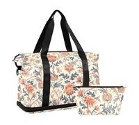 Retro Brown Flowers Large Capacity Luggage Travel Bag Sport Training Bag with Adjustable Strap for Yoga