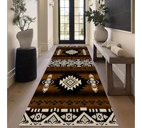 Retro Brown Long Hallway Rug, 60x150cm, Classic Abstract Geometric Western Home Decor Carpet Runners, Ultra-Thin Breathable Aztec Decorations Indoor Mat for Entryway Bathroom