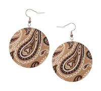 Retro Brown Tone Print Trendy Dangle Earrings For Women Lightweight And Silver-Plated Ear Hooks