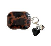Retro Brown Tortoise Shell Case For AirPods Pro &Pro2 with 3D love Keychain - Cute Amber Cheetah Print Trendy Glossy Turtle shell Girls Women Soft Slim Protective Cover for AirPods Pro/2(Turtle shell)