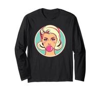 Retro Bubblegum Babe Blonde Pin-Up Style Pop Art Design Long Sleeve T-Shirt