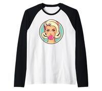Retro Bubblegum Babe Blonde Pin-Up Style Pop Art Design Raglan Baseball Tee