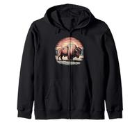 Retro Buffalo Silhouette Sunset Zip Hoodie