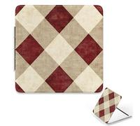 Retro Burgundy Beige Plaid Compact Mirror, 1x/ 2x Magnifying Square Travel Makeup Mirror, PU Leather Portable Mini Makeup Compact Mirrors, Travel Minis Small Mirrors, Teenage Girls Gifts, Uni Gifts