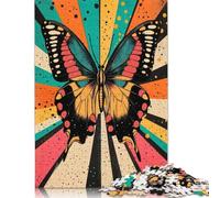 Retro Butterfly Art Abstract Butterfly Illustration in Bold Colors Puzzle 500 Pieces Jigsaws Wood Puzzle Jigsaws Learning Educational Puzzle 500pcs (52x38cm)