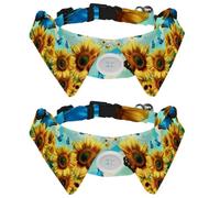 Retro Butterfly Flying Blooming Sunflowers 2 PCS Puppy Collars, Lapel Style Paws Dog Collar with Bow Tie, Adjustable Pet Bowties for Small Medium Dogs Cats