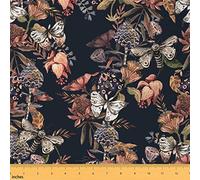 Retro Butterfly Moth Fabric by The Yard Vintage Protea Lotus Rustic Plants Craft Hobby Fabric for Kids Adults Hand Drawn Flying Animal Decorative Fabric for Quilting Sewing DIY Gift,5 Yards