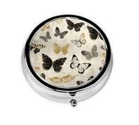 Retro Butterfly Small Pill Box 3 Compartment Portable Pill Box for Purse Pocket Colorful Mini Medicine Organiser for Daily Vitamin Fish Oil Storage