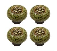 Retro Cabinet Door Pull 4pcs Single Hole for Dresser Drawer Cupboard Zinc Alloy with Pottery Porcelain Texture (Green)