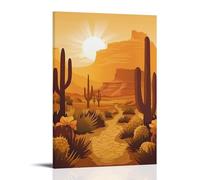Retro Cactus Wall Art Poster, Canvas Oil Painting, Sonoran Desert Landscape, Modern Mid-Century Decor (4) 20x30inch(50x75cm)