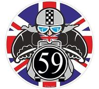 Retro Cafe Racer Ton UP Biker Round Design With Union Jack Vinyl Car Bike Helmet Sticker Decal 90x90mm