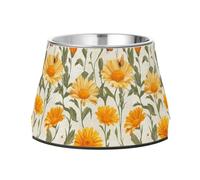 Retro Calendula Silver Feed Dog Bowl Enhanced Stainless Steel Pets Basic Bowls for Slow Feed Dogs Whisker Fatigue