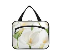Retro Calla Lily White Hanging Men's Toiletry Travel Bag with Hook, Designer Accessories Makeup case for Travel Must Haves Hotel bolso de Mano para Hombre L