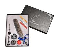 Retro Calligraphy Pen Set Vintage Calligraphy Feather Pen with 3 Wax Seal Stick/Seal Stamp Birthday Gift Business Gift Feather Kit Including Rod/Replacement Tips/Wax Sticks / / Stamp/Metal