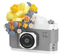 Retro Camera Building Set, Mini Gray Rose Cute Flower Camera Building Blocks Kits, Micro Vintage Cameras Bricks Model, Gifts for Photography Fans, 285 PCS