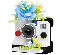 Retro Camera Building Set, Mini Ice Blue Film Cute Flower Camera Building Blocks Kits, Micro Vintage Cameras Bricks Model, Gifts for Photography Fans, 247 PCS