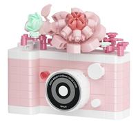 Retro Camera Building Set, Mini Pink Jasmine Time Cute Flower Camera Building Blocks Kits, Micro Vintage Cameras Bricks Model, Gifts for Photography Fans, 300 PCS