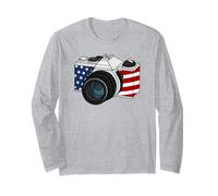 Retro Camera USA Flag, Patriotic Photographer, Photography Long Sleeve T-Shirt
