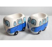 Retro Camper Ceramic Egg Cups (Set of 2) Novelty Caravan Gift Boxed, Blue