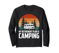 Retro Camper Retirement Plan Funny Camping Mountain Graphic Long Sleeve T-Shirt