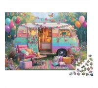 Retro Camper Van 1000 Pieces Puzzles Colorful Colorful Camper Van Wall Decoration Decompression Jigsaw for Men And Women Challenging Puzzles Jigsaw Puzzles for Adults 52x38cm/1000pcs