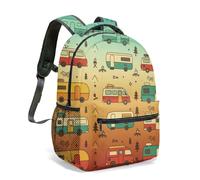 Retro Campervan Camping Tent 16 Inch All Over Print Backpack Kids School Bag Forest Sunset Outdoor Adventure Graphic (21)
