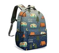 Retro Campervan Camping Tent 16 Inch All Over Print Backpack Kids School Bag Forest Sunset Outdoor Adventure Graphic (03)