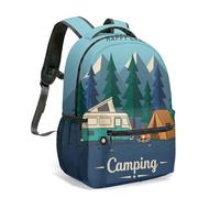 Retro Campervan Camping Tent 16 Inch All Over Print Backpack Kids School Bag Forest Sunset Outdoor Adventure Graphic (02)