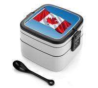 Retro Canada Flag Bento Box with Spoon & Handle - 2 Compartment Leak-Proof Stackable Lunch Box for Adults, BPA-Free Reusable Food Containers for Work, Travel, Picnic